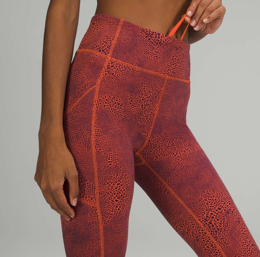 Lululemon Wunder Train HR Tigh 25" Leggings Crackle Glaze Orange Larkspur Size 2